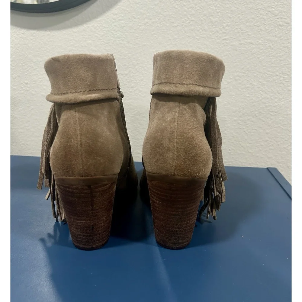 Jessica Simpson Taupe Tan Callaghan Sz 9 Fringe Ankle Block Heel Boots Zip LkNw - Picture 5 of 6